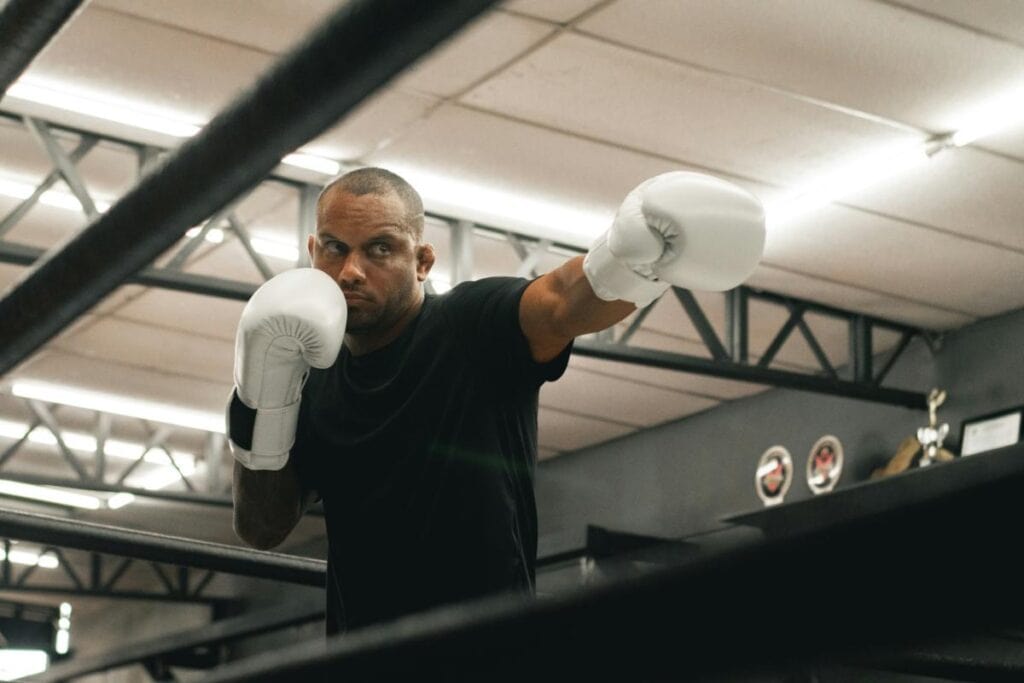 man in white boxing gloves