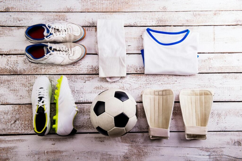 soccer gear flat lay