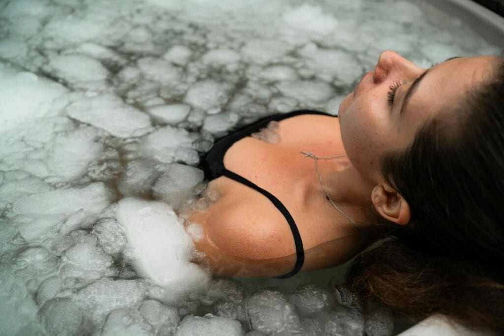 woman in a large ice bath
