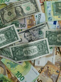 U.S. dollars and euros representing exchange rates.