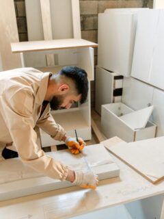 man assembling cabinets