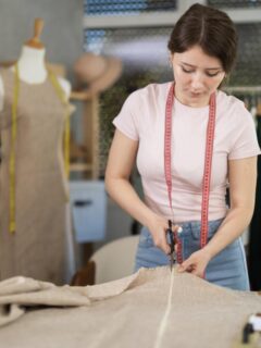 seamstress cutting fabric