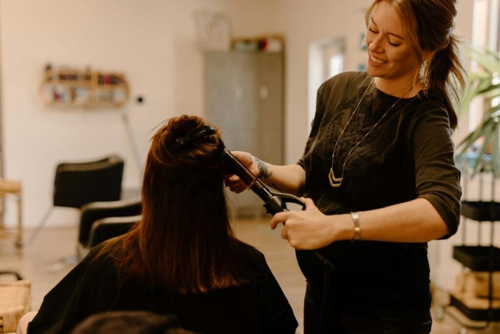 stylish curling a woman's hair