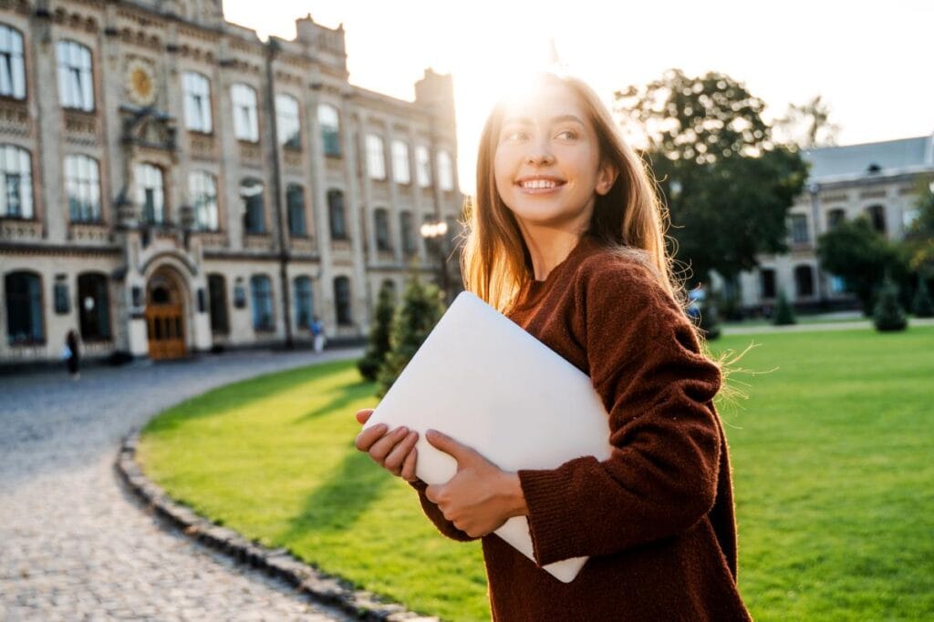 young girl on college campus ready for school