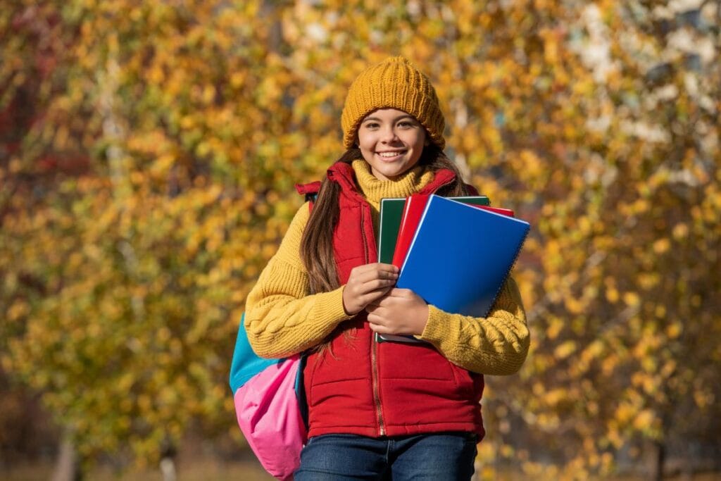 girl in college in fall
