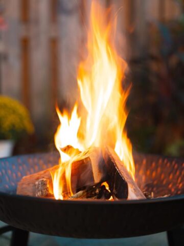 fire burning in an outdoor fire pit