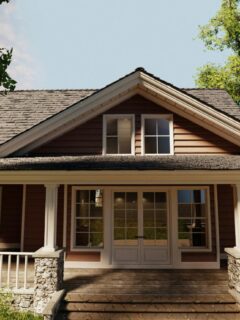 Older home with a shingle roof, dormer, and covered front por
